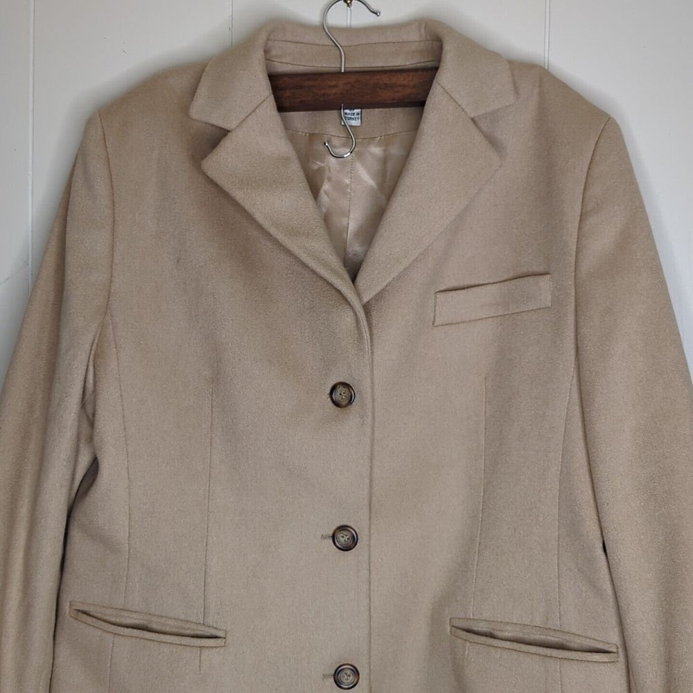 LL Bean Womens Tan Wool Cashmere Blazer Size 12P‎ Petite Pockets Lined 3-Button
